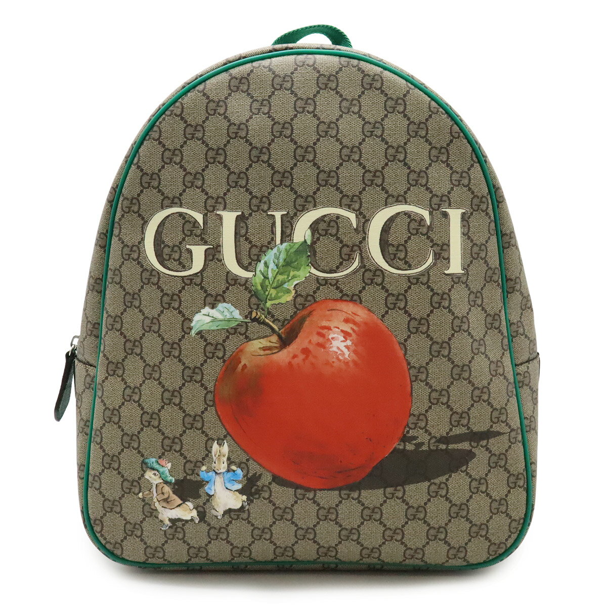 GUCCI グッチ チルドレンズ GGスプリーム バックパック リュックサック ピーターラビット コラボ りんご うさぎ PVC ベージュ グリーン 緑 433578 【中古】