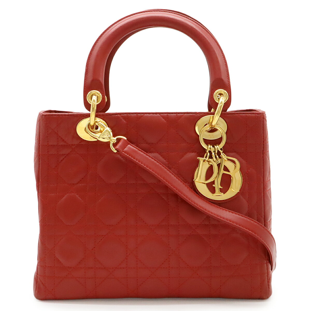 Christian Dior クリスチャン ディオール レディディオール カナージュ ハンドバッグ トートバッグ レザー レッド 赤 ゴールド金具 【中古】