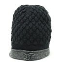 CHANEL シャネル ココマーク ニット帽 ニットキャップ 帽子 カシミヤ90% シルク10% バイカラー ダークグレー グレー 【中古】
