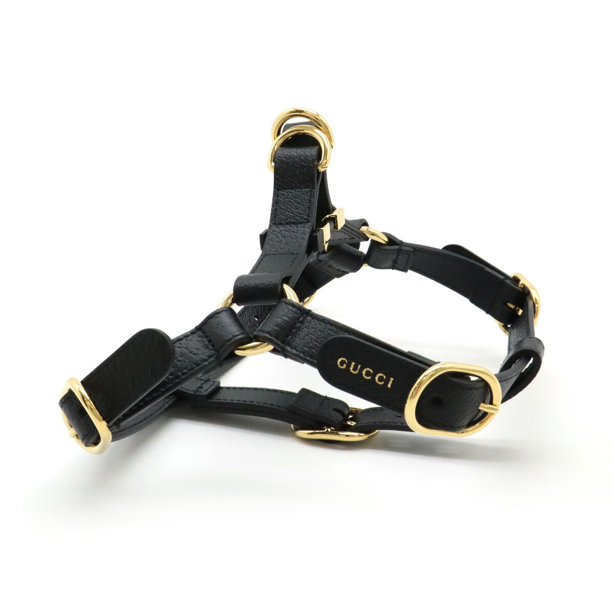 GUCCI グッチ ペット ハーネス 犬 胴輪 レザー ブラック 黒 ゴールド金具 Sサイズ 692963 【中古】