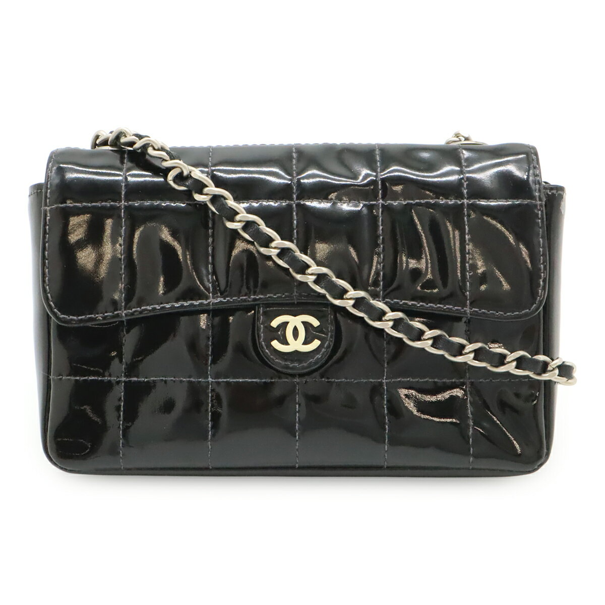 Rakuten - CHANEL シャネル 2.55 チョコバー チェーンバッグ ショルダーバッグ 2WAY ウエストポーチ エナメル パテントレザー ブラック 黒 シルバー金具 【中古】