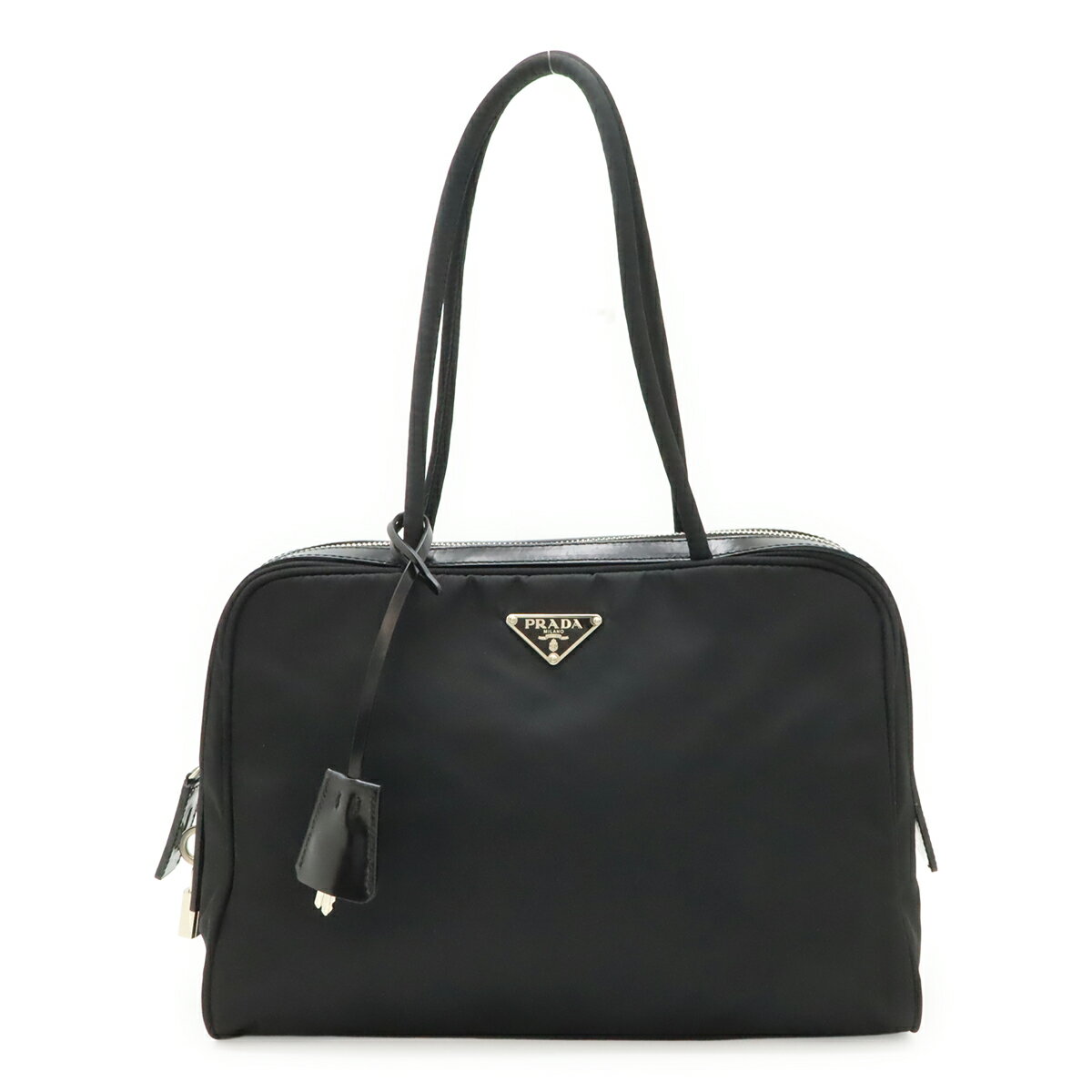 PRADA プラダ トライアングルロゴ ハンドバッグ トートバッグ ナイロン レザー NERO ブラック 黒 国内ブティック購入品 BN1186 【中古】