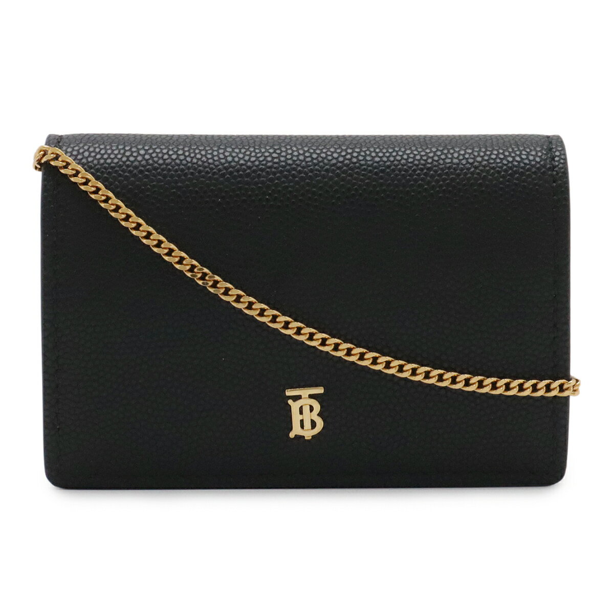 樂天商城 - BURBERRY バーバリー TBロゴ チェーンウォレット コンパクトウォレット カードケース パスケース 名刺入れ レザー ブラック 黒 ゴールド金具 【中古】