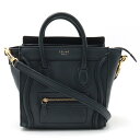 【バッグ】CELINE セリーヌ ラゲージ ナノショッパー ハンドバッグ 2WAY ショルダーバッグ 斜め掛け レザー ネイビー 紺 ゴールド金具 【中古】