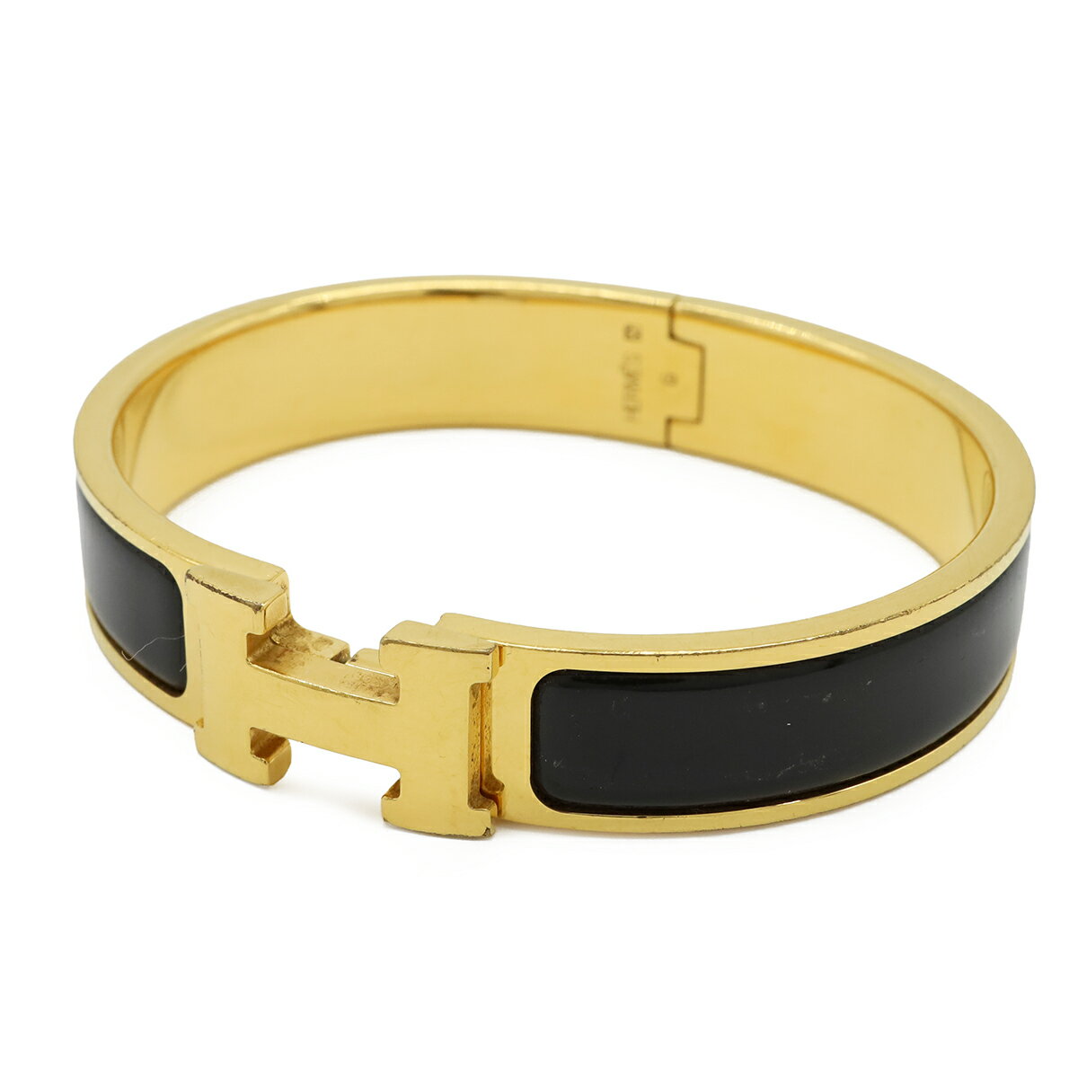 乐天商城 - HERMES エルメス クリックH PM クリックアッシュ ブレスレット バングル エナメル GP ゴールドプレーテッド ブラック 黒 ゴールド金具 【中古】