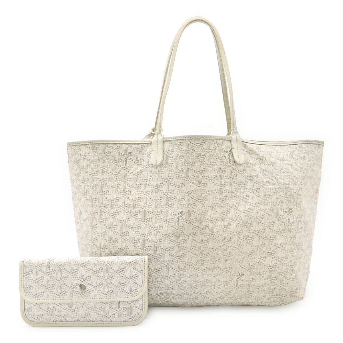 GOYARD ゴヤール サンルイPM トートバッグ ショルダーバッグ セミショルダー コーティングキャンバス レザー ホワイト 白 グレー ポーチ付き 【中古】
