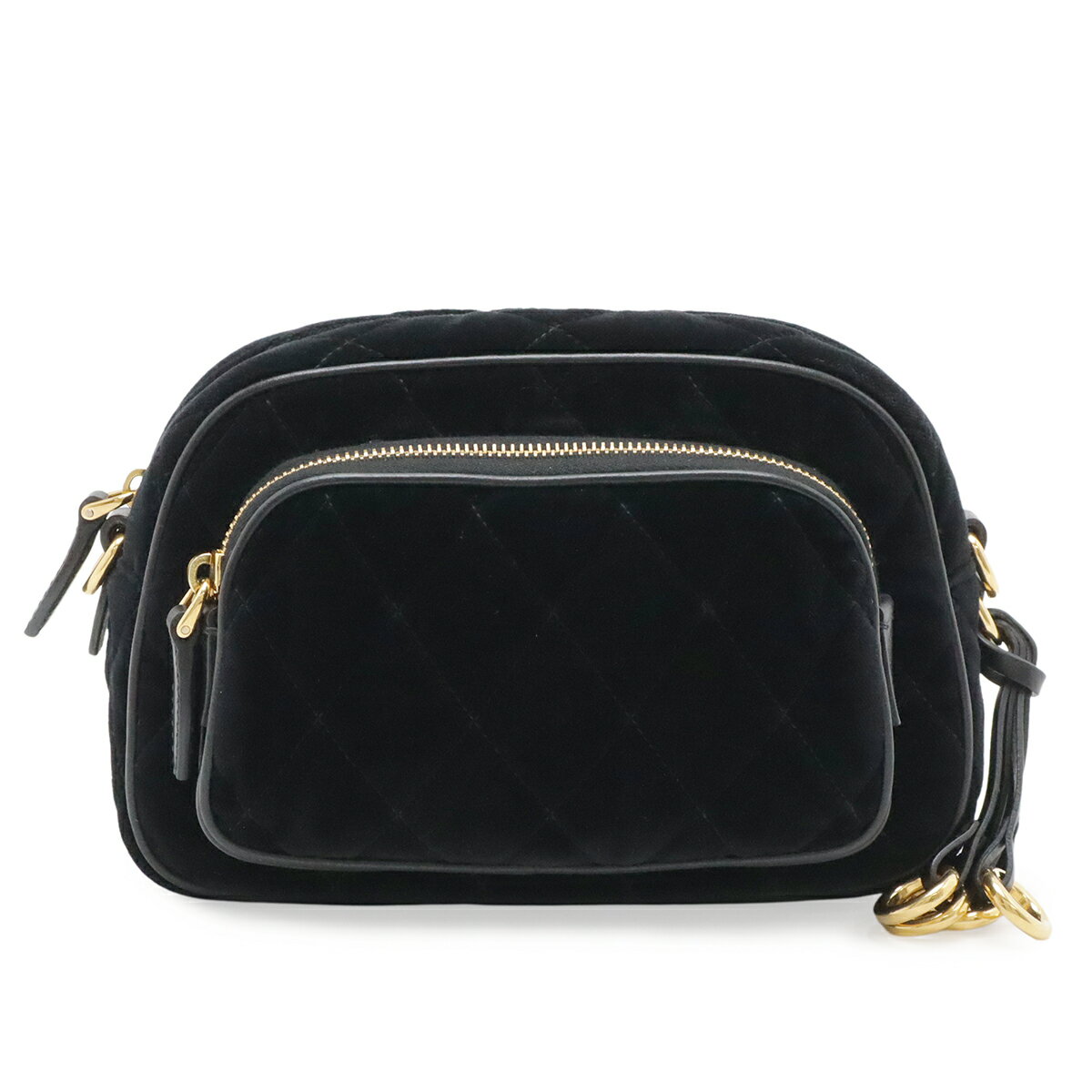 PRADA - PRADA プラダ キルティング ベルトバッグ ウエストポーチ ウエストバッグ 2WAY ポーチ クラッチバッグ ベロア NERO 黒 ブラック ゴールド金具 【中古】