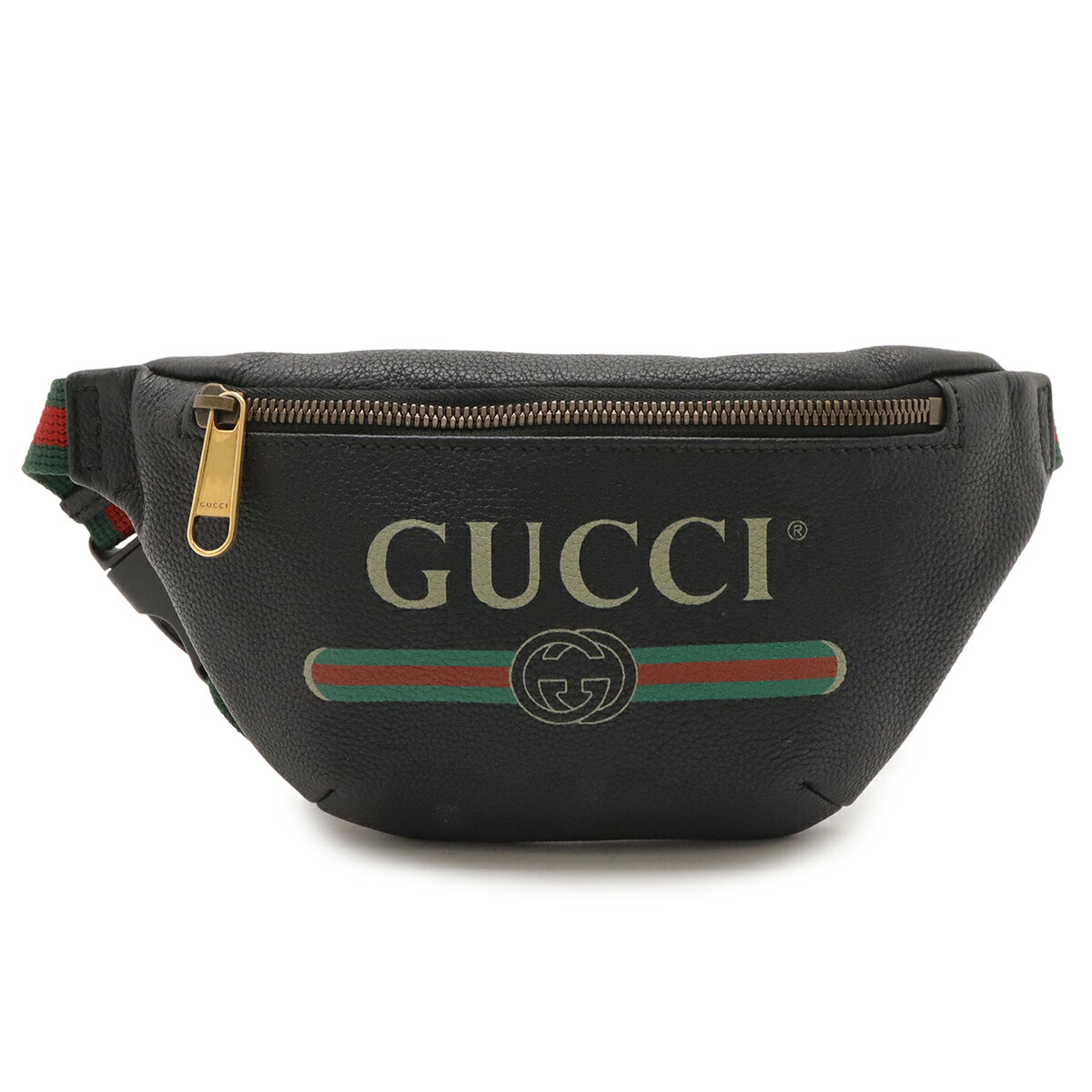 GUCCI - GUCCI グッチ グッチプリント スモール ベルトバッグ シェリーライン ウエストバッグ ヒップバッグ ボディバッグ レザー 黒 ブラック 527792 【中古】