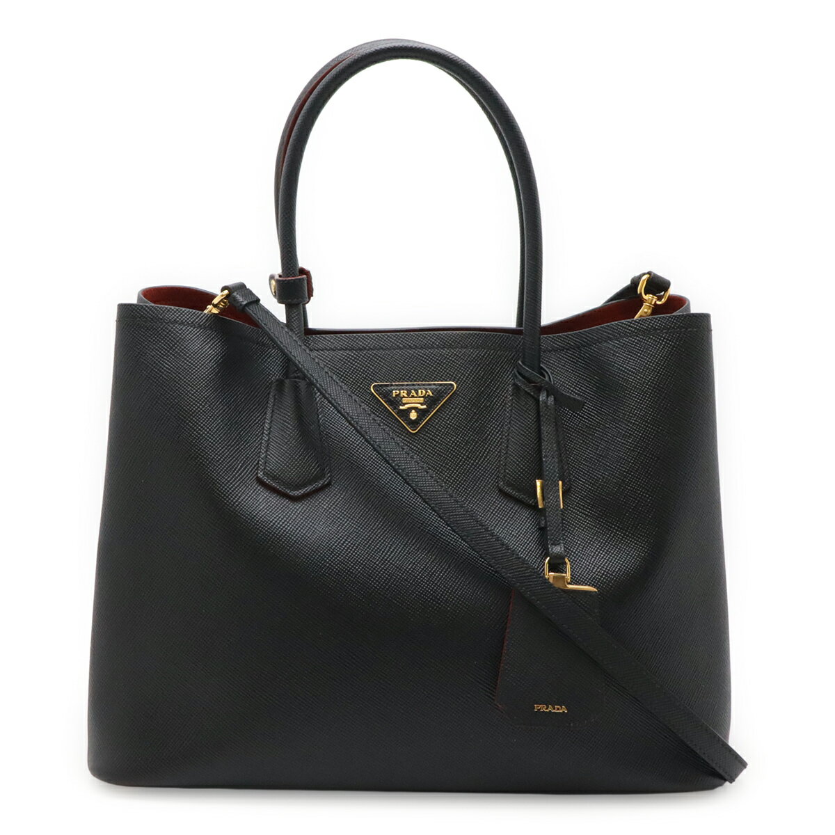 PRADA プラダ ドゥーブレ ラージバッグ ダブルバッグ トートバッグ 2WAY ショルダーバッグ サフィアーノ レザー NERO ブラック ゴールド金具 1BG756 【中古】