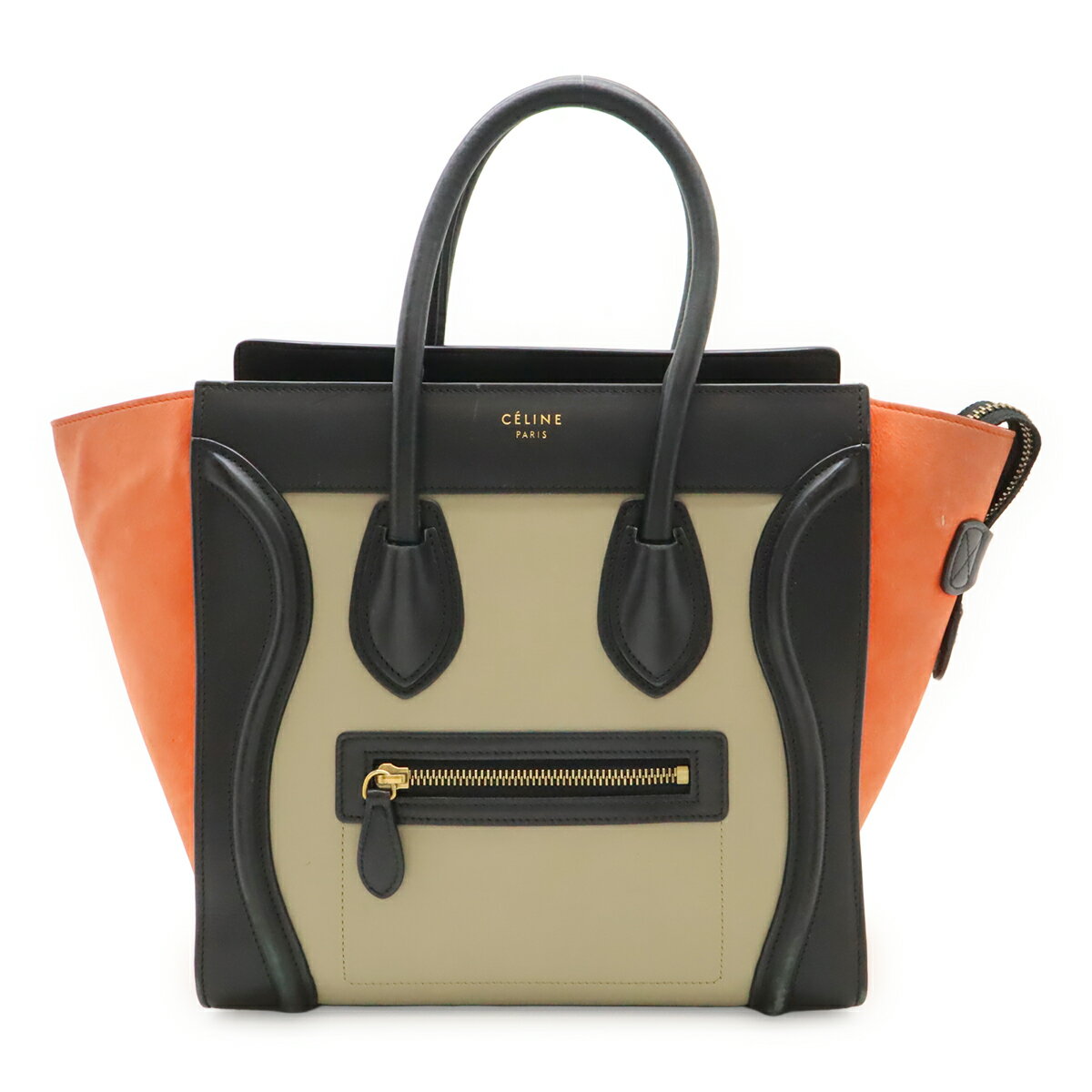 Rakuten - CELINE セリーヌ ラゲージ マイクロショッパー トートバッグ ハンドバッグ レザー トリコロール ブラック 黒 ゴールド金具 167793 【中古】