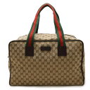 GUCCI グッチ GGキャンバス シェリーライン ボストンバッグ ショルダーバッグ 旅行カバン レザー カーキベージュ レッド グリーン 153240 【中古...