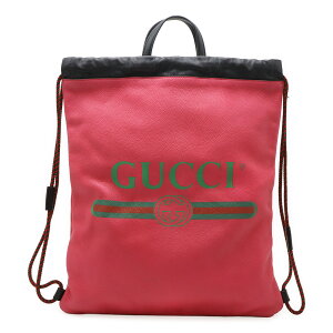 GUCCI グッチ グッチプリント ドローストリング バックパック リュックサック 2WAY トートバッグ 巾着型 レザー ピンク ポーチ付き 516639 【中古】