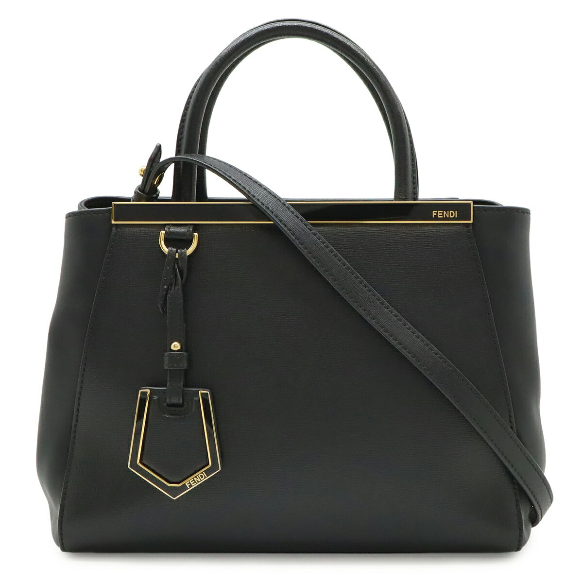 乐天商城 - FENDI フェンディ PETITE 2JOURS プチ トゥージュール ハンドバッグ トートバッグ 2WAY ショルダーバッグ レザー ブラック 黒 ゴールド金具 8BH253 【中古】