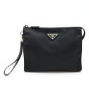 PRADA プラダ セカンドバッグ クラッチバッグ マルチポーチ ナイロン レザー NERO 黒 ブラック シルバー金具 2NE789 【中古】