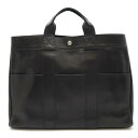 HERMES エルメス フールトゥ トートMM オールレザー トートバッグ ハンドバッグ カーフレザー ブラック 黒 シルバー金具 【中古】