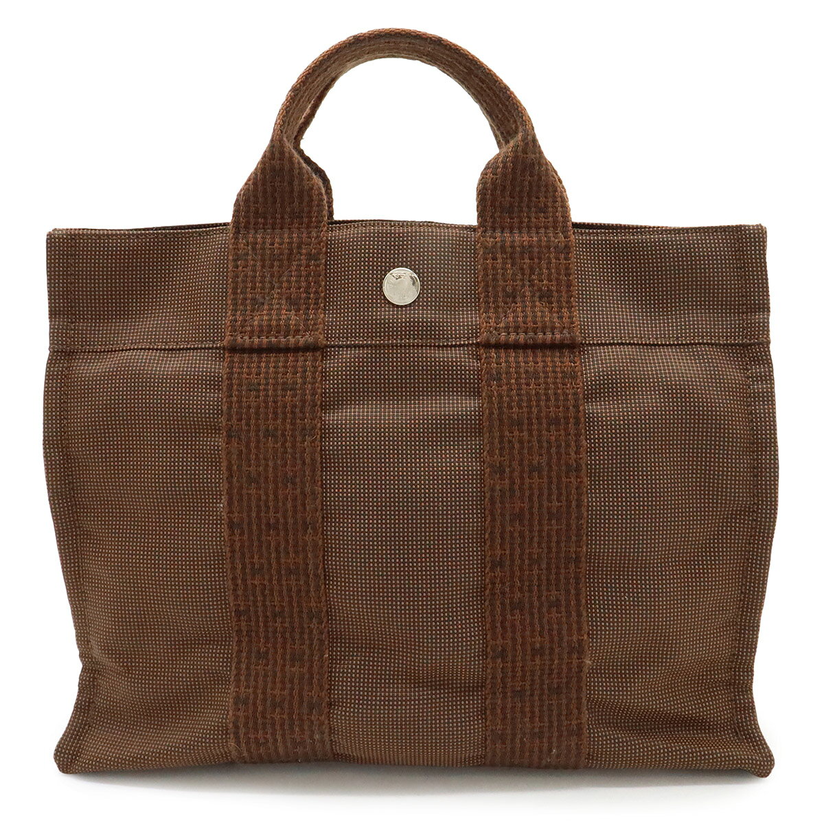 HERMES エルメス エールライン トートPM トートバッグ ハンドバッグ ミニトート キャンバス ブラウン 茶 シルバー金具 新型金具 【中古】