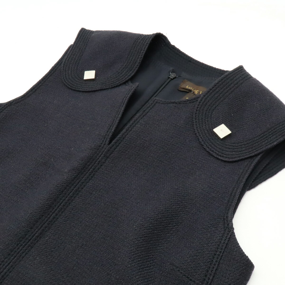 LOUIS VUITTON ルイ ヴィトン モノグラム レディース 襟付き ワンピース ウール モヘア ダークネイビー 濃紺 #38 【中古】