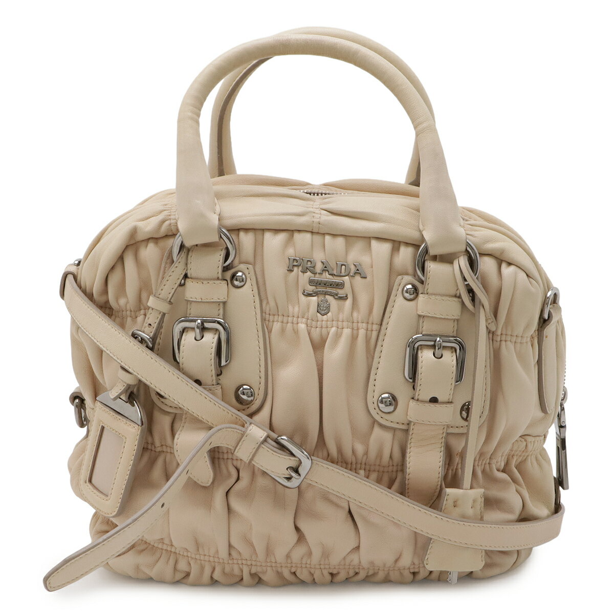 PRADA - PRADA プラダ ギャザー ハンドバッグ 2WAY ショルダーバッグ 斜め掛け ナッパレザー CIPRIA ライトピンク シルバー金具 BL0759 【中古】