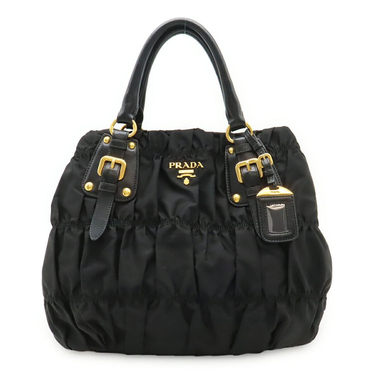 Rakuten - PRADA プラダ TESSUTO ギャザー トートバッグ ハンドバッグ 2WAY ショルダーバッグ ナイロン NERO ブラック 黒 BN1792 【中古】