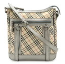 BURBERRY バーバリー ノバチェック チェック柄 ショルダーバッグ 斜め掛け キャンバス メタリックレザー ベージュ シルバー 【中古】