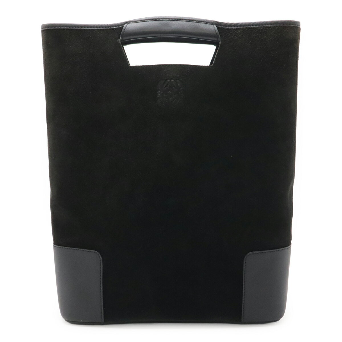 LOEWE ロエベ アナグラム ハンドバッグ トートバッグ スエード レザー ブラック 黒 シルバー金具 【中古】