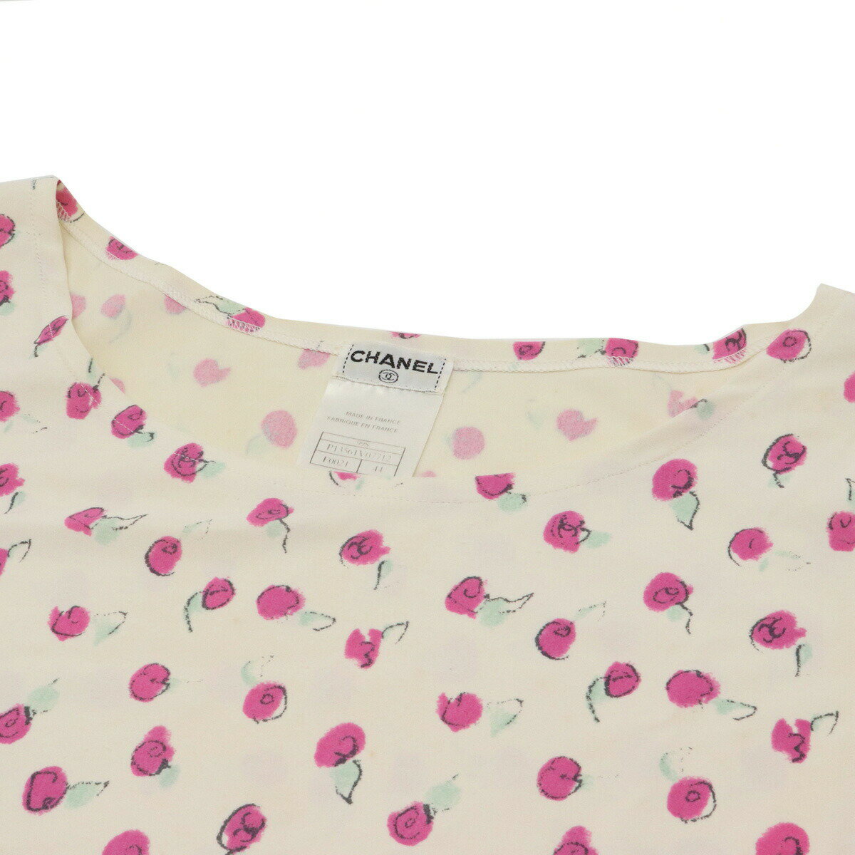 CHANEL シャネル カットソー 半袖 トップス ローズ バラ 薔薇 ナイロン80% スパンデックス20% アイボリー ピンク #44 【中古】