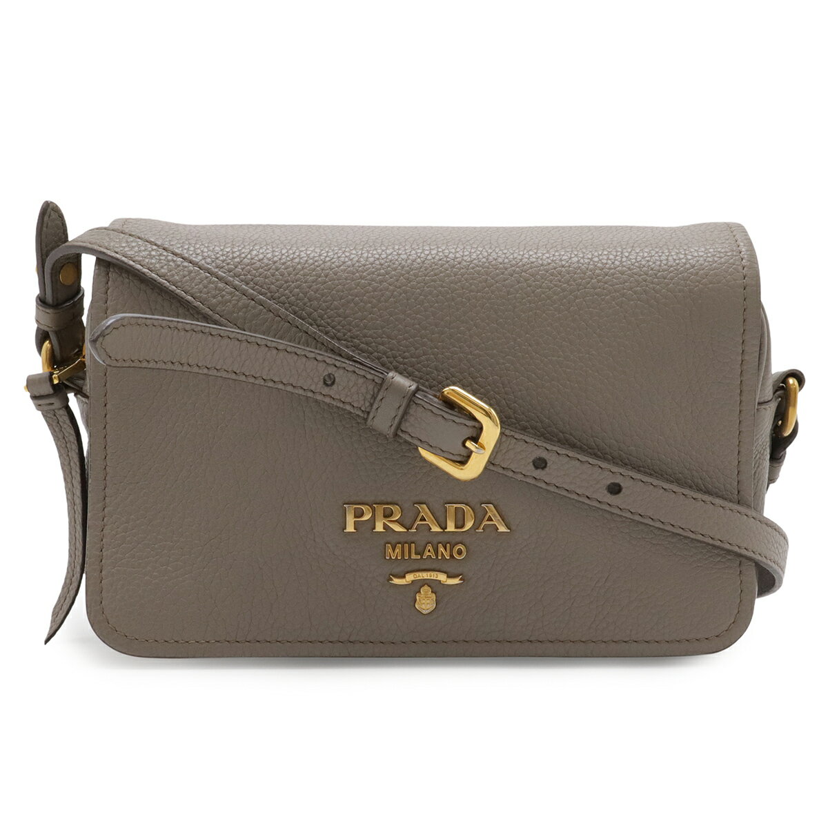 PRADA プラダ ポシェット ショルダーバッグ フラップショルダー 斜め掛け レザー グレージュ ゴールド金具 1BD163 【中古】