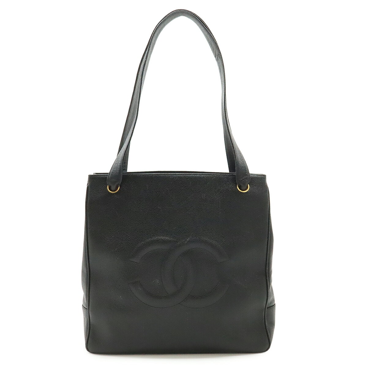 CHANEL シャネル ココマーク トートバッグ ショルダートート ショルダーバッグ セミショルダー キャビアスキン レザー ブラック 黒 ゴールド金具 【中古】