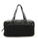 CHANEL シャネル ロゴ トートバッグ ショルダーバッグ セミショルダー 肩掛け ニット レザー ブラック 黒 シルバー金具 【中古】