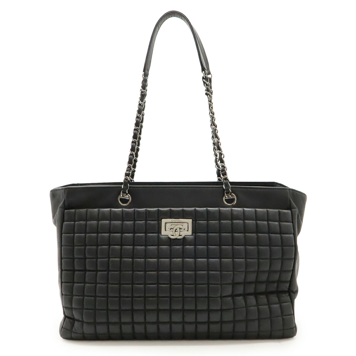 CHANEL シャネル 2.55 チョコバー ココマーク チェーントート トートバッグ ショルダーバッグ スパークルレザー ブラック 黒 シルバー金具 【中古】
