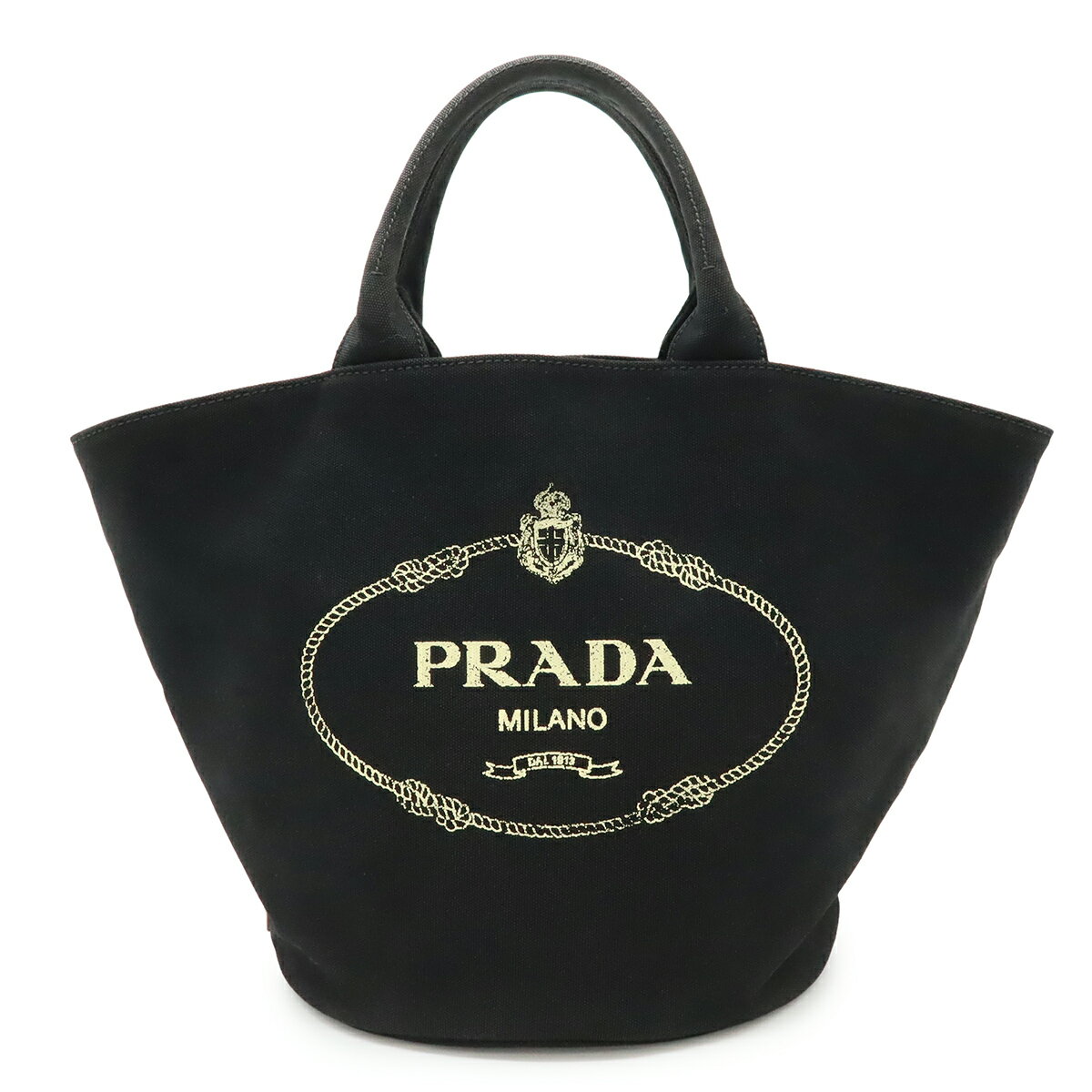 PRADA プラダ カナパ トートバッグ ハンドバッグ キャンバス レザー ブラック 黒 ポーチ欠品 ショルダーストラップ欠品 1BG163 【中古】