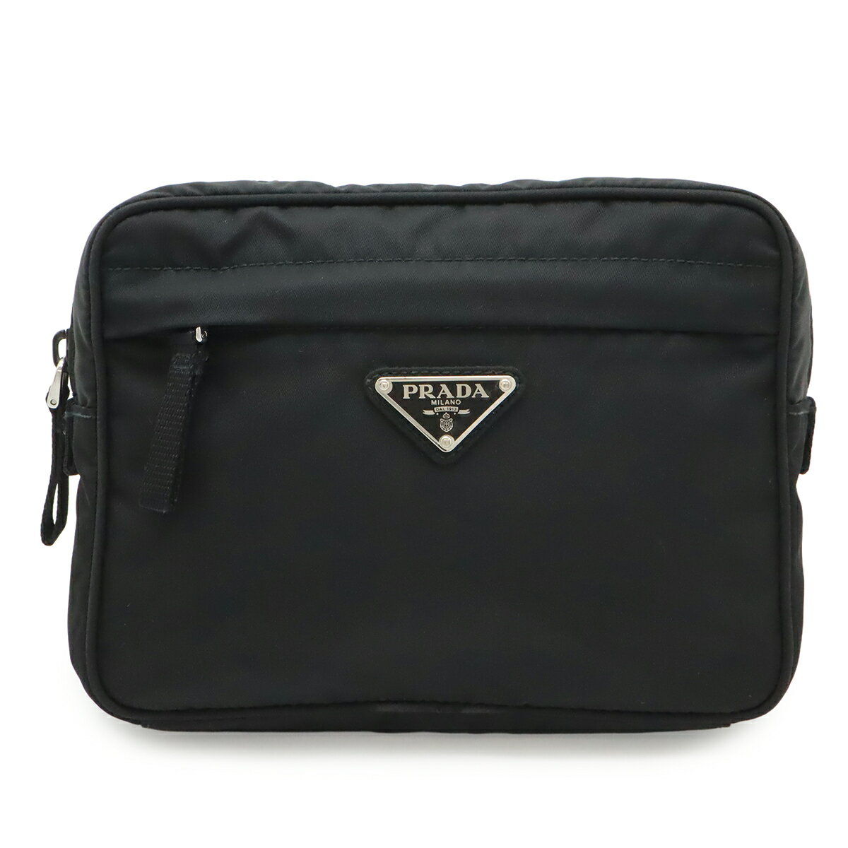 PRADA プラダ トライアングルロゴ ウエストポーチ ボディバッグ ナイロン NERO 黒 ブラック シルバー金具 2VL001 【中古】
