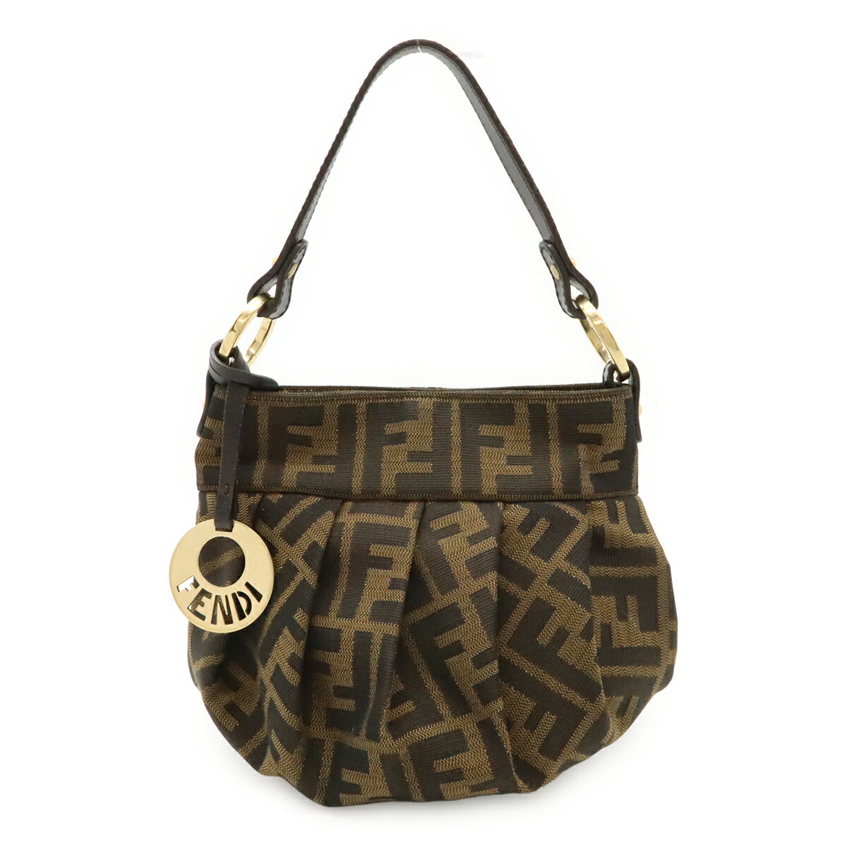 FENDI フェンディ ズッカ柄 FFモチーフ ハンドバッグ ミニバッグ キャンバス レザー ブラウン 茶 ブラック 黒 8BK044 【中古】