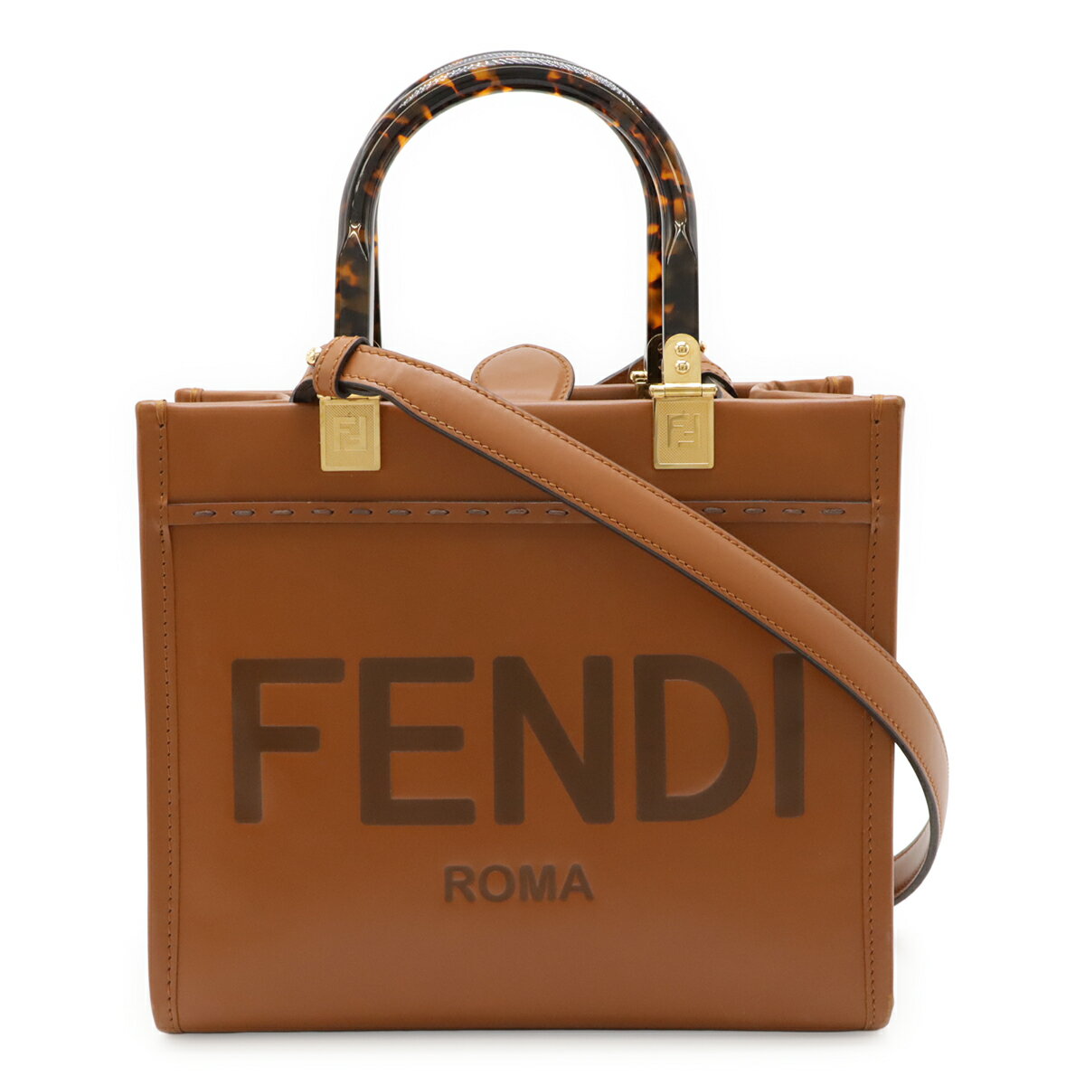 Rakuten - FENDI フェンディ サンシャイン スモール ハンドバッグ 2WAY ショルダーバッグ レザー ブラウン 茶 ゴールド金具 8BH394 【中古】