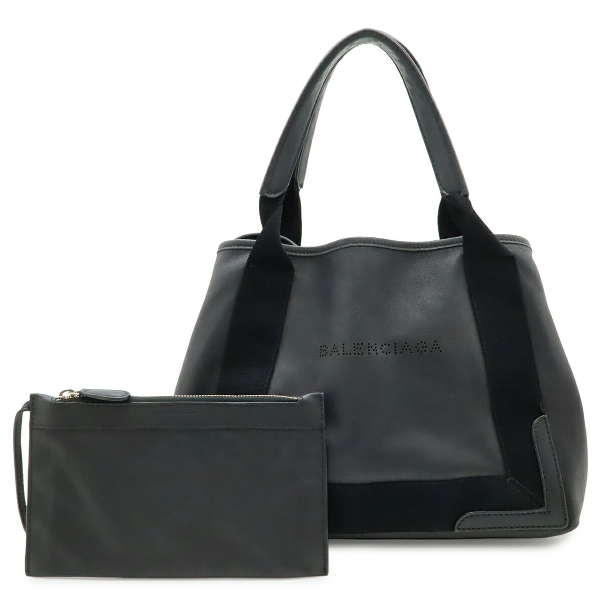 BALENCIAGA バレンシアガ ネイビーカバス S トートバッグ ハンドバッグ パンチングロゴ レザー ブラック 黒 ポーチ付き 339933 【中古】