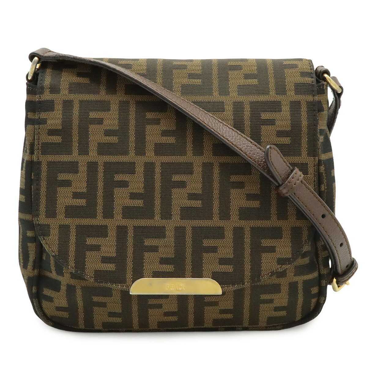 FENDI - FENDI フェンディ ズッキーノ ズッカ柄 ショルダーバッグ 斜め掛け ポシェット レザー ダークブラウン 8BT214 【中古】