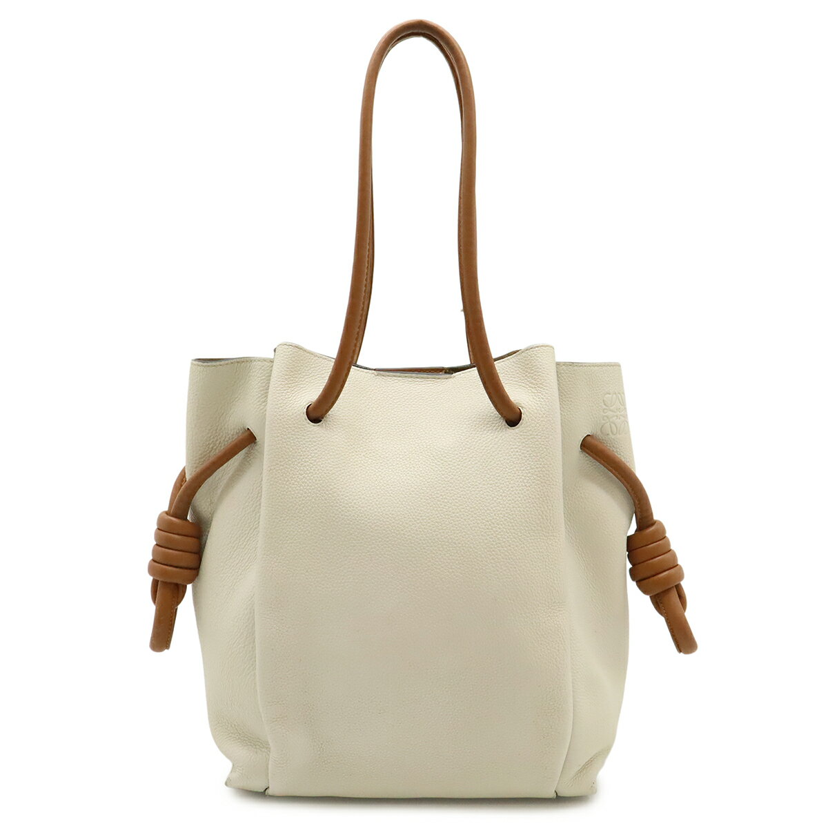 LOEWE - LOEWE ロエベ FLAMENCO KNOT フラメンコ ノット スモール トートバッグ ショルダーバッグ セミショルダー レザー アイボリー ブラウン 321.12.T31 【中古】