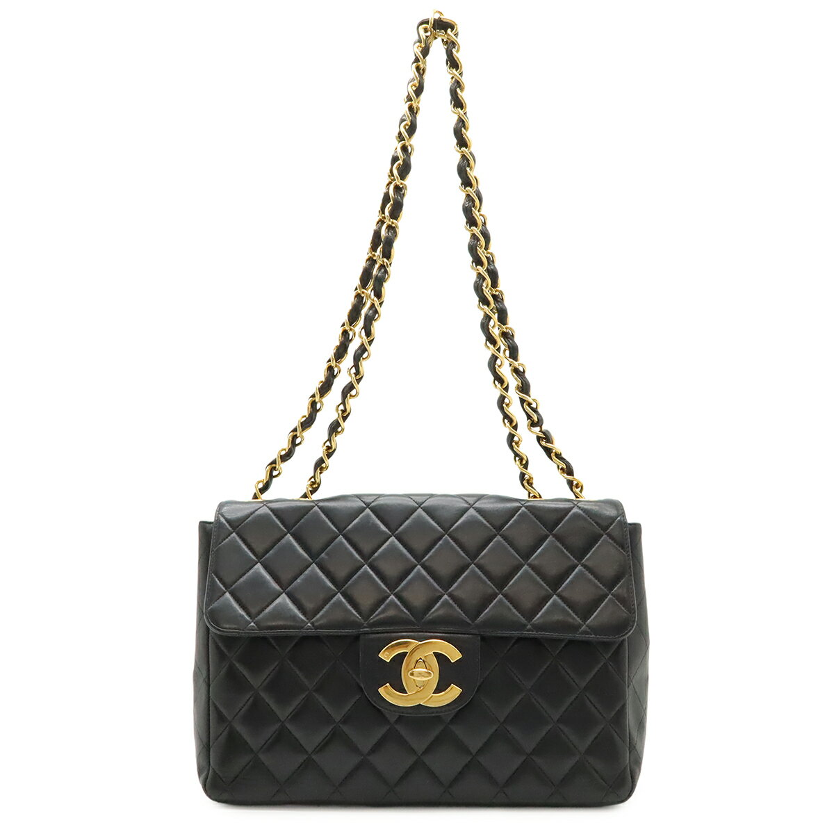 乐天商城 - CHANEL シャネル マトラッセ30 デカマトラッセ ココマーク チェーンショルダーバッグ Wチェーン レザー ブラック 黒 ゴールド金具 A04412 【中古】
