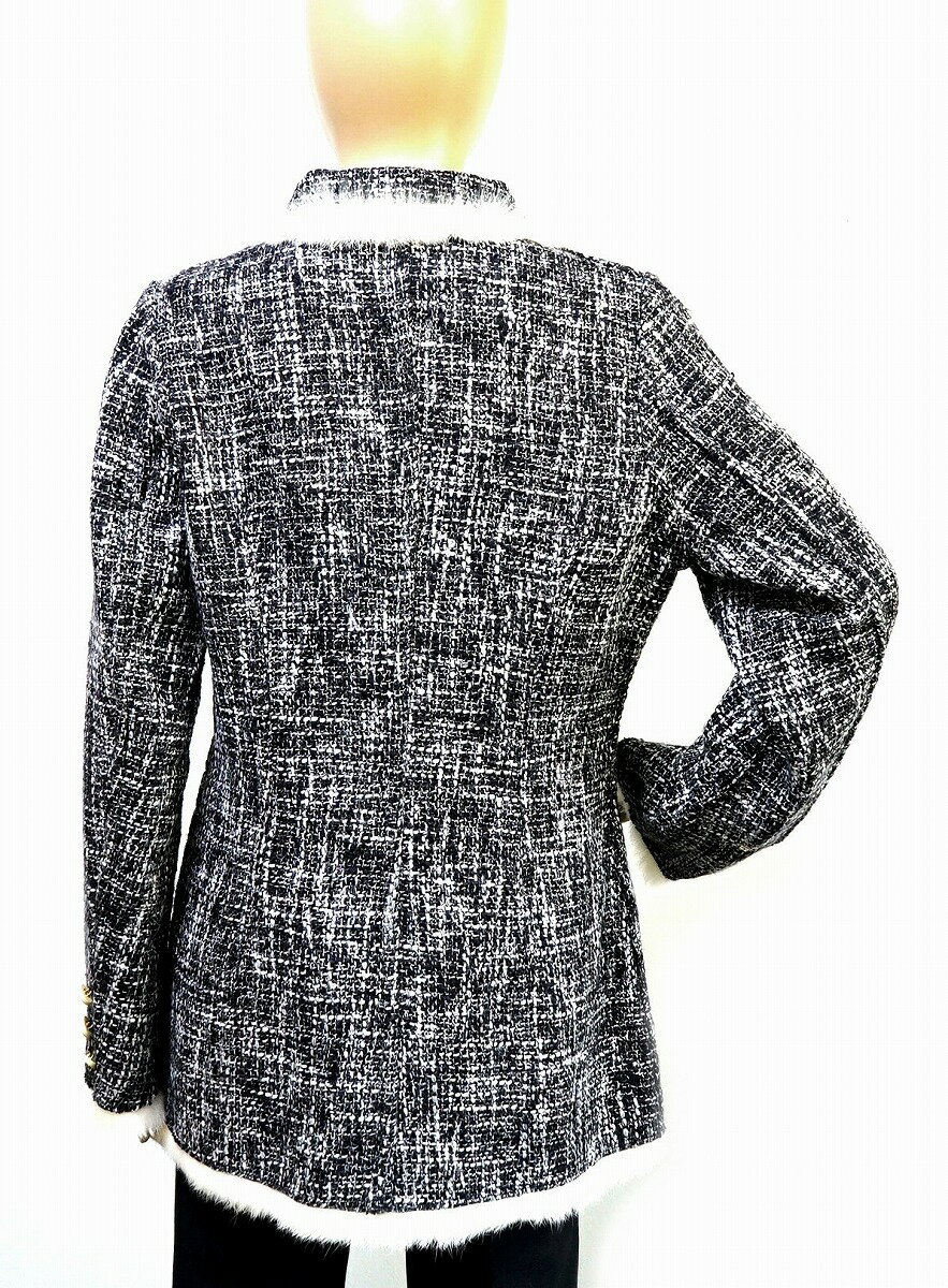 CHANEL シャネル レディース コート ファーコート ウール ラビット ブラック 黒 ホワイト 白 ゴールド金具 【中古】