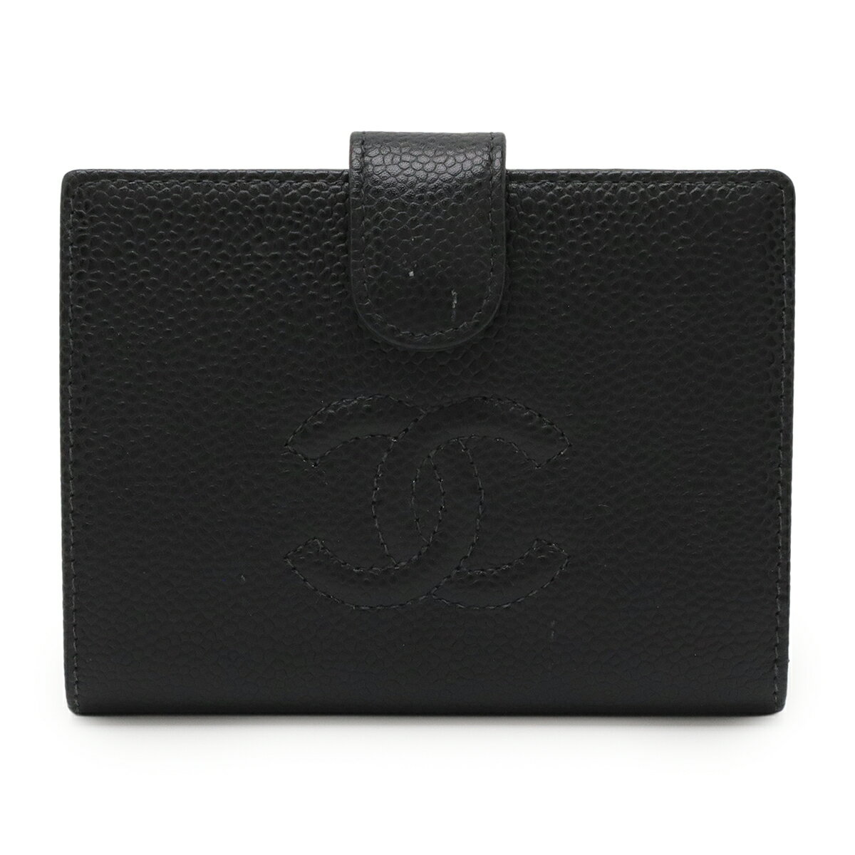 CHANEL - CHANEL シャネル ココマーク 2つ折財布 二つ折り財布 がま口財布 ガマ口 キャビアスキン レザー ブラック 黒 ゴールド金具 A13497 【中古】