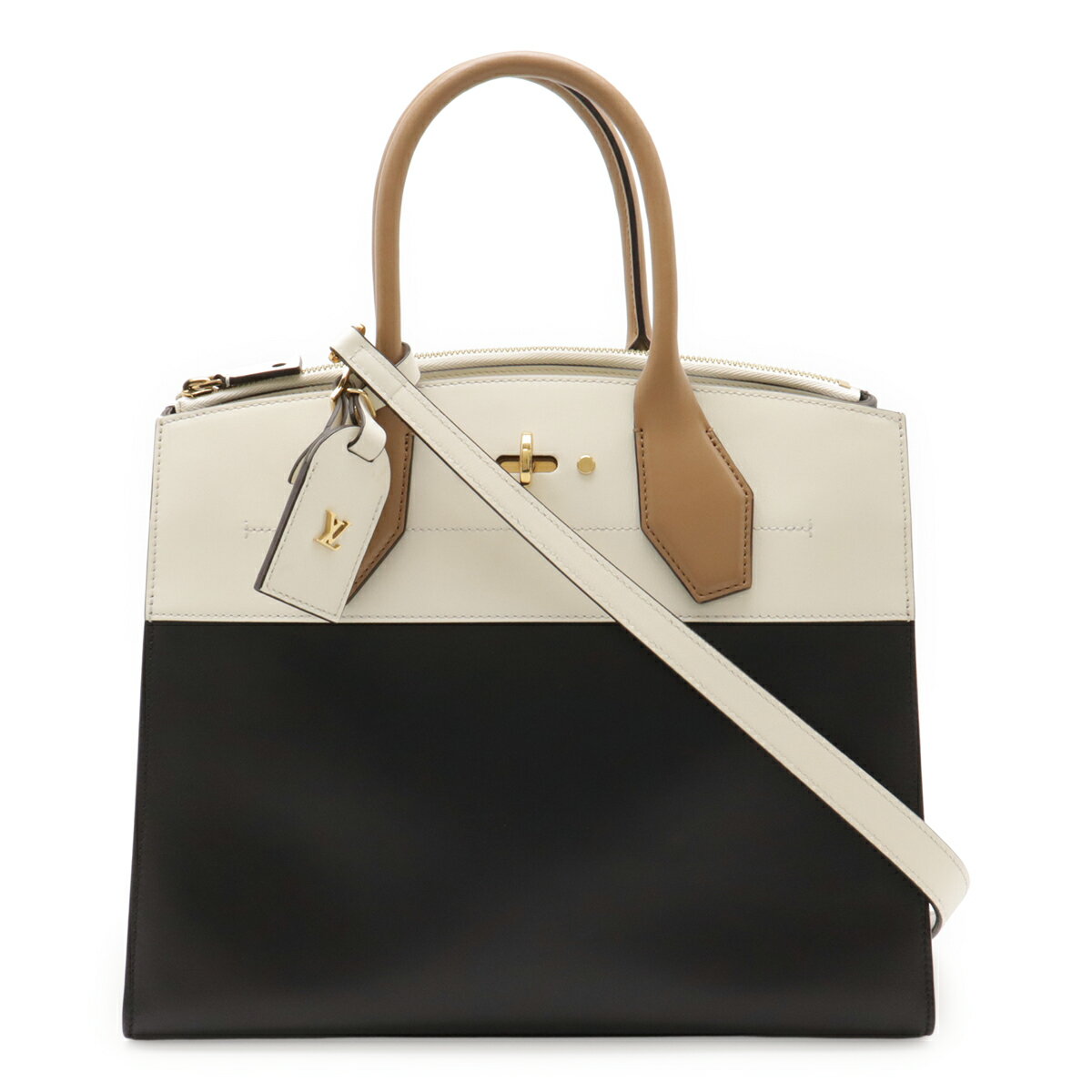 乐天商城 - LOUIS VUITTON ルイ ヴィトン シティ スティーマーMM ハンドバッグ 2WAYショルダー バイカラー レザー ホワイト 白 ノワール ブラック 黒 M42621 【中古】