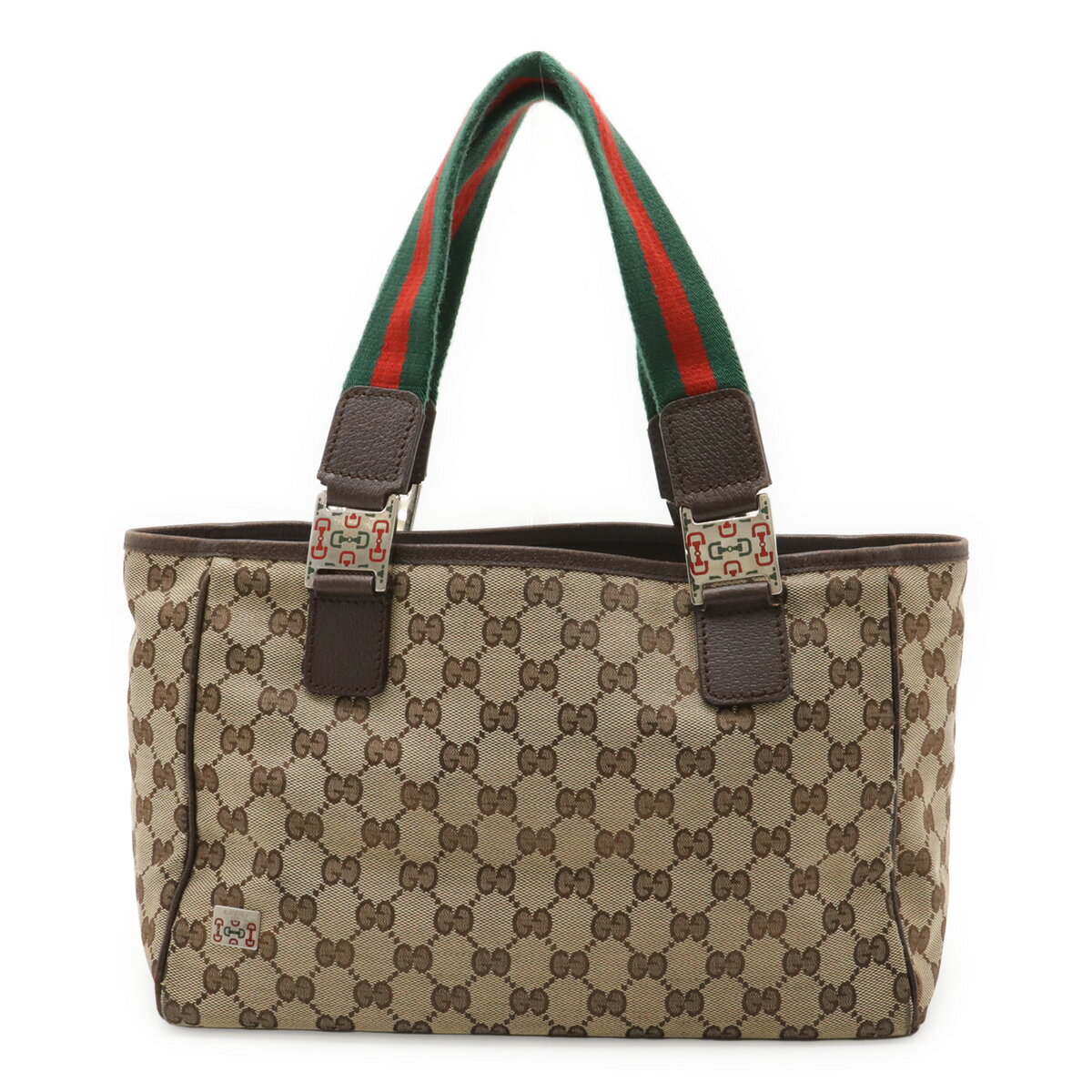 乐天商城 - GUCCI グッチ GGキャンバス シェリーライン トートバッグ ハンドバッグ ショルダーバッグ 肩掛け カーキベージュ ダークブラウン 145810 【中古】
