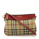 【バッグ】BURBERRY バーバリー ノバチェック ショルダーバッグ ポシェット 2WAY クラッチバッグ ナイロンキャンバス レザー ベージュ レッド 赤 【中古】