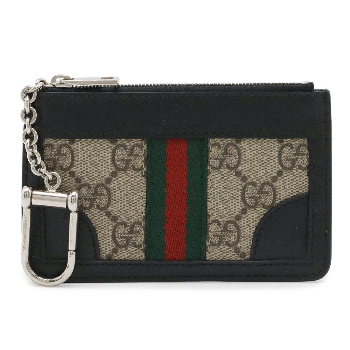 樂天商城 - GUCCI グッチ GGスプリーム ウェビングライン シェリーライン コインケース 小銭入れ コインパース PVC レザー ブラック 黒 キーフック付き 388408 【中古】