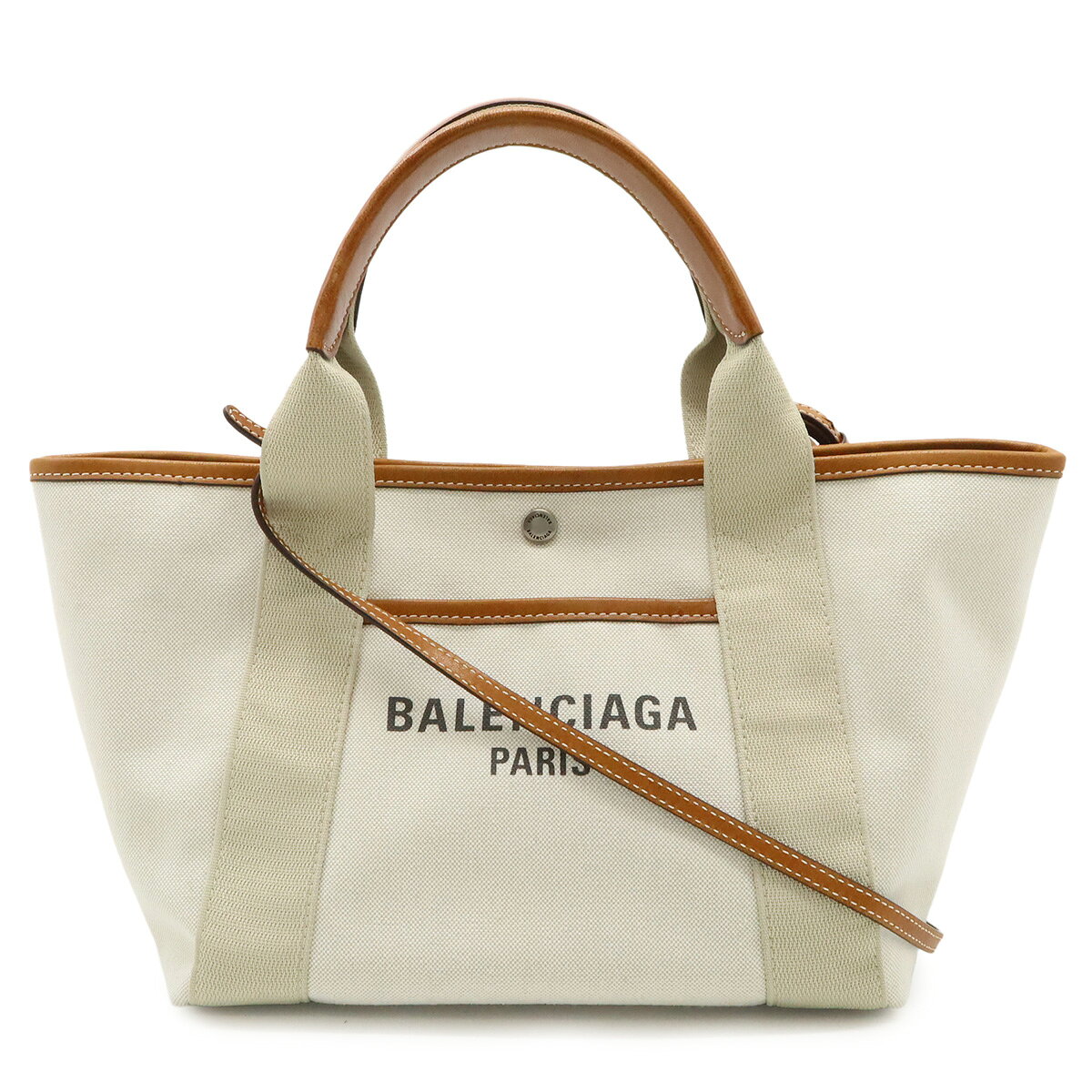 乐天商城 - BALENCIAGA バレンシアガ ビアリッツ スモール ロゴ ハンドバッグ ショルダーバッグ キャンバス レザー ナチュラル ライトブラウン 茶 834501 【中古】