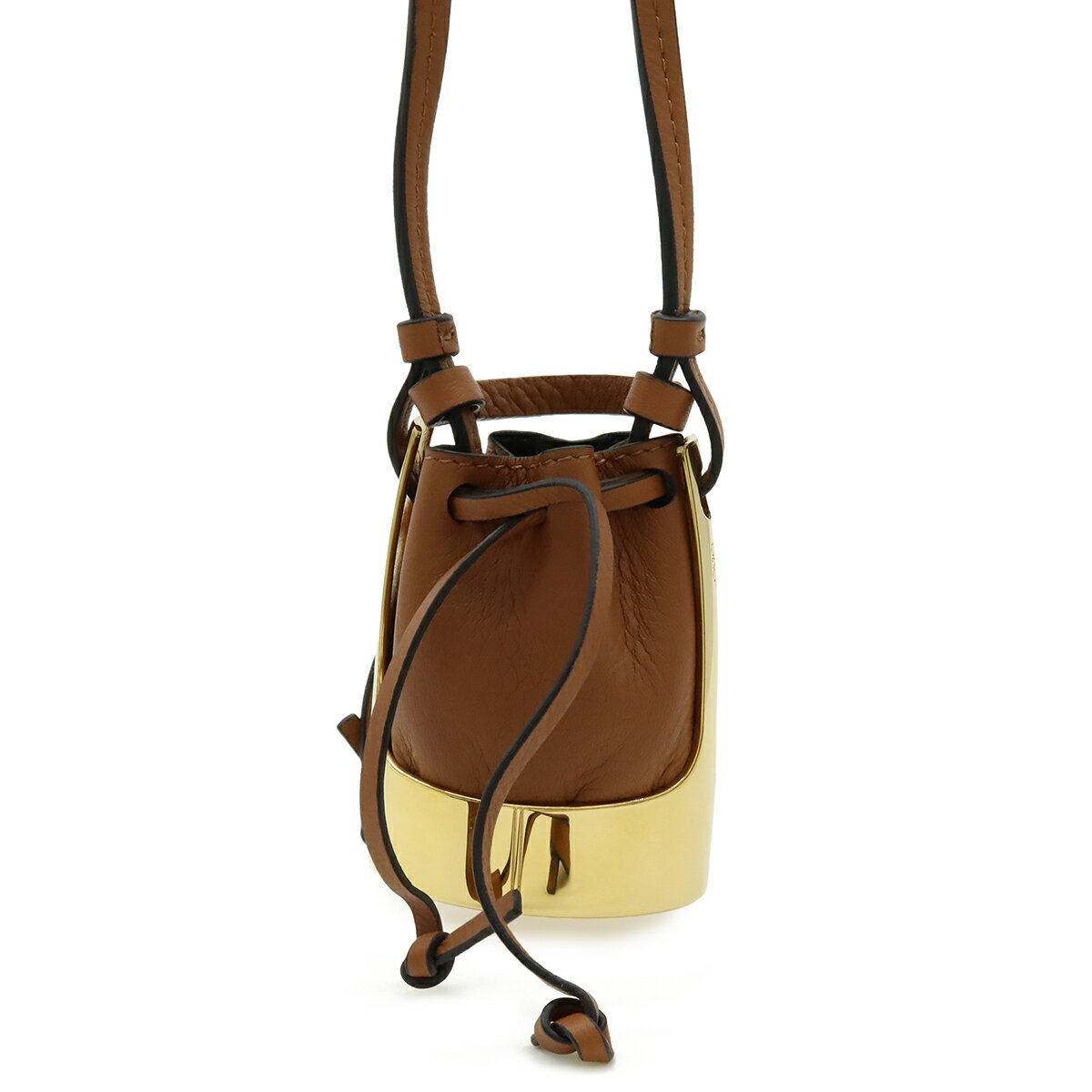 乐天商城 - LOEWE ロエベ バルーンバッグ ネックレス ペンダント バッグモチーフ ミニバッグ 巾着 レザー GP ブラウン ゴールド 【中古】