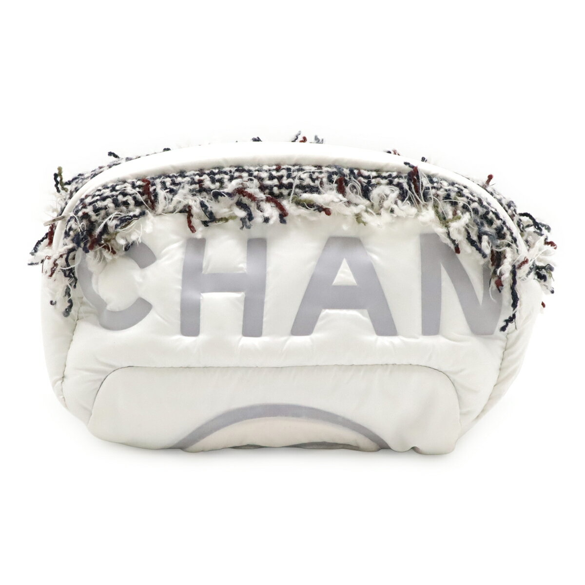 Rakuten - CHANEL シャネル ドゥドーヌ ココネージュ ボディバッグ ウエストポーチ ロゴ型押し ナイロン ツイード ホワイト 白 グレー シルバー金具 【中古】