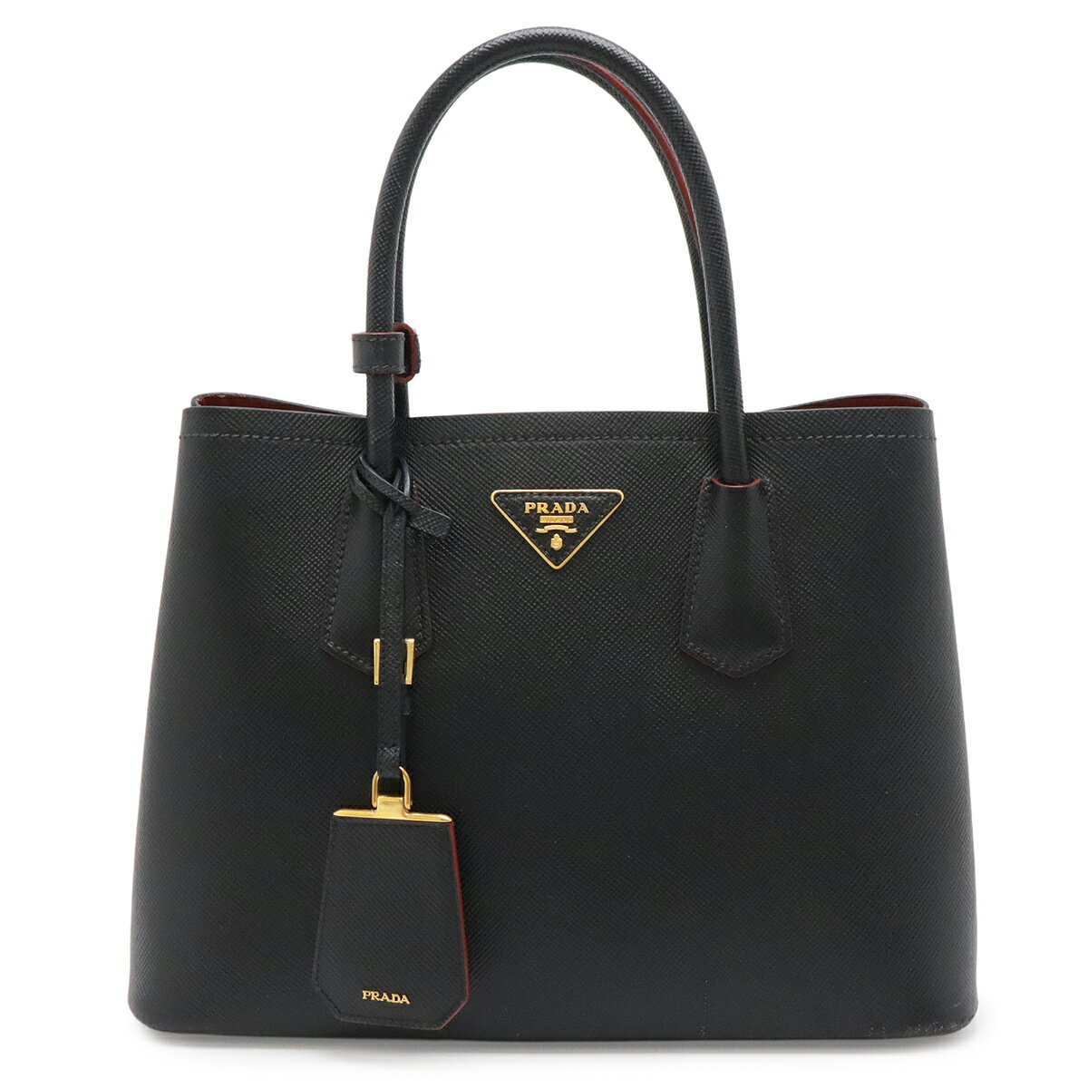 Rakuten - PRADA プラダ ダブル ドゥーブレ スモールバッグ ハンドバッグ バイカラー レザー NERO 黒 ブラック 国内ブティック購入品 ショルダー欠品 1BG887 【中古】