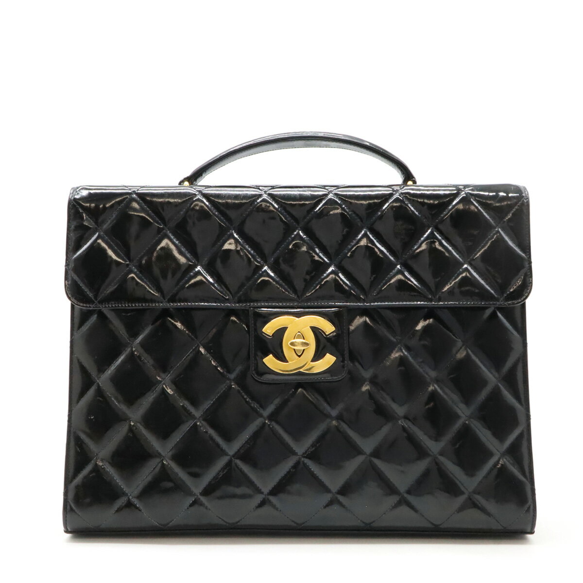 【バッグ】CHANEL シャネル マトラッセ ココマーク ビジネスバッグ ブリーフケース ハンドバッグ エナメル パテントレザー ブラック 黒 ゴールド金具 【中古】