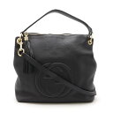 GUCCI グッチ ソーホー インターロッキングG フリンジ タッセル ショルダーバッグ 2WAY ハンドバッグ レザー ブラック ゴールド金具 408825 ...